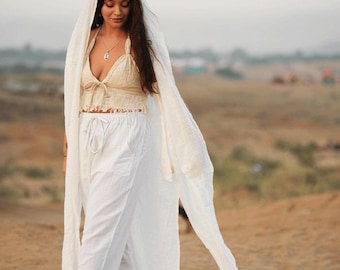Unisex Boho Cotton Pants: Handmade Wide Leg Festival Trousers