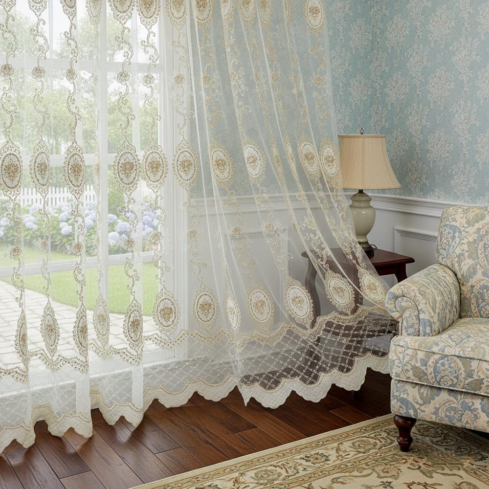 Paire De Rideaux Vintage Fleuris 64x53 - Coton/poly Doublé - Jaune/vert/blanc