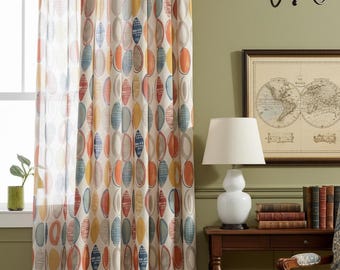 Cortinas bohemias transparentes personalizadas: diseño circular retro, dos paneles