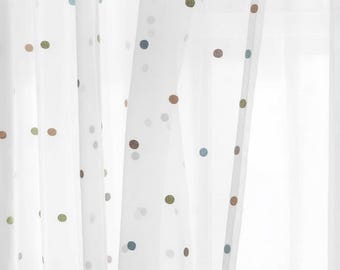 Cortinas blancas transparentes personalizadas con bordado de lunares de colores para habitación infantil (2 paneles)