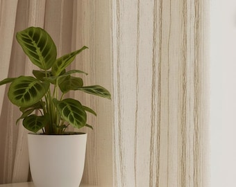 Cortinas de lino transparentes personalizadas con rayas jacquard (2 paneles)