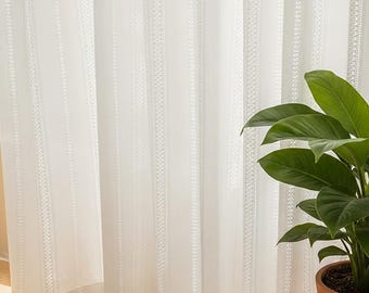 Cortinas transparentes de encaje blanco personalizadas: paneles de ventana de jacquard hueco (juego de 2)