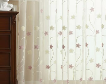 Floral Embroidered Sheer Curtain Panels: Custom White Curtains (2 Panels)