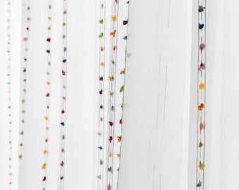 Custom White Sheer Curtains, Rainbow Pom Pom Embroidery, 2 Panels