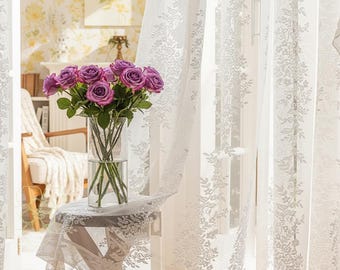 Cortinas de encaje blanco personalizadas: cortinas románticas con volantes - 2 paneles