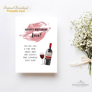 Cartões de aniversário exclusivos e engraçados para imprimir - Ideia de presente perfeita para namorada/namorado/namorado/presente especial para ela/ele | Envelheça como um bom vinho