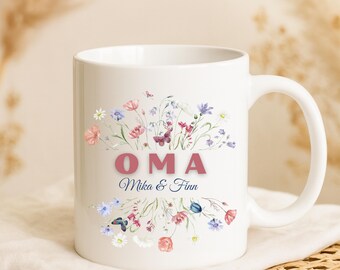 Personalized Grandma Gift Mug with Name Grandchildren's Birthday Gift Grandma Christmas Gift Grandma Flowers Coffee Mug