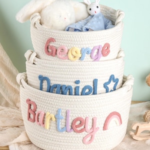 Personalized Hand-Knitted Cotton Basket: Nursery Toy Storage