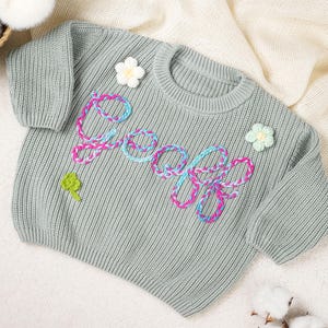 Personalized Hand-Embroidered Baby Name Sweater: 100% Cotton