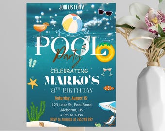 Pool Party Invitation, Editable Summer Swim Party Invite for Kids – Instant Download