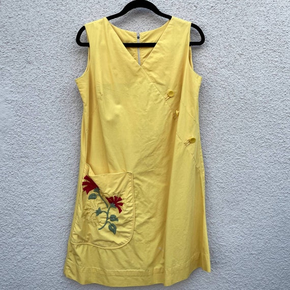 Vintage 60s/70s Sleeveless Dress Frock Embroidere… - image 1