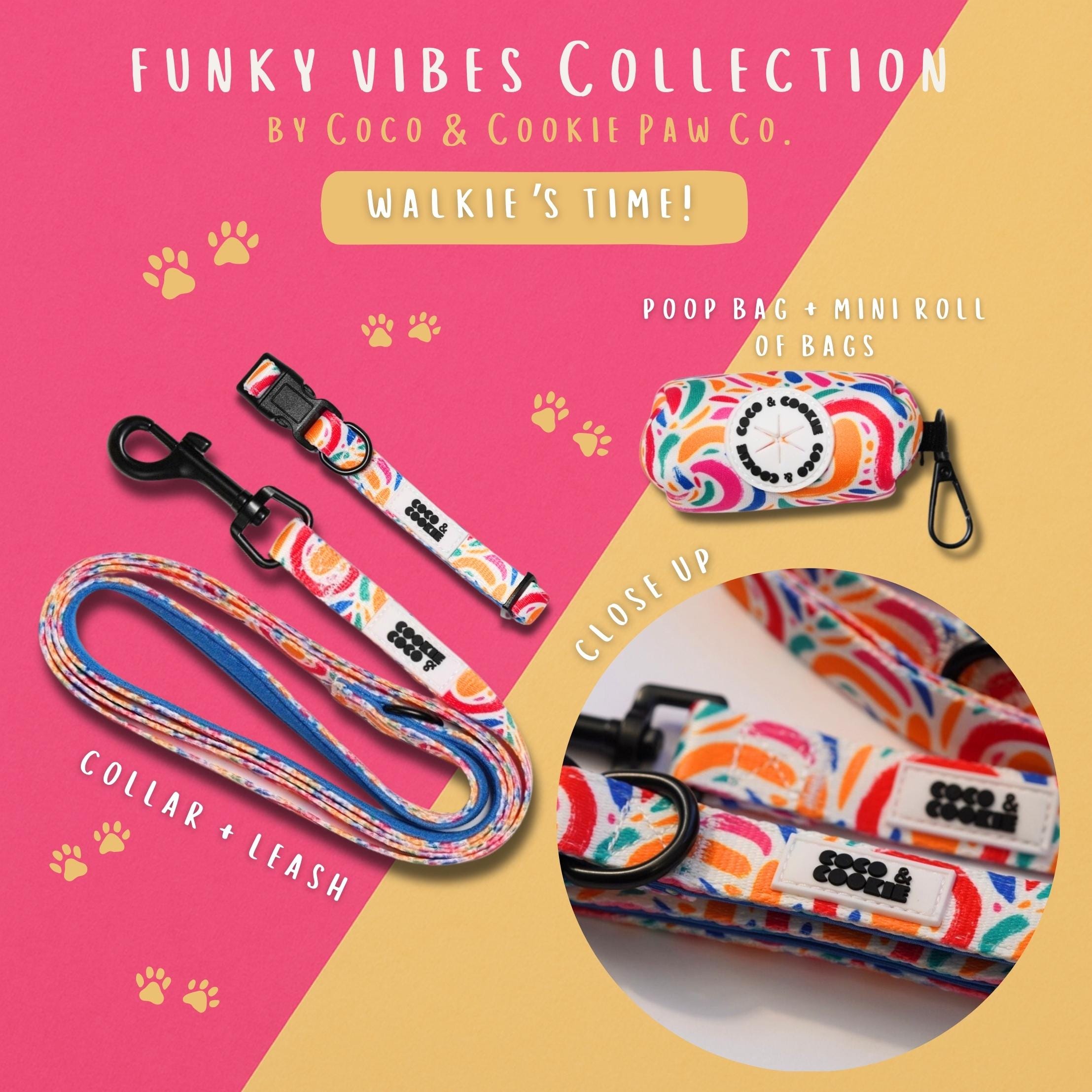 Dog Collar + Leash Set Coco Pup |poop Bag|funky Collection|gold