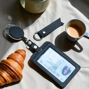 Leather ID Badge Holder with Retractable Reel – Work Card Holder for Office, Nurses, Teachers, or Employees