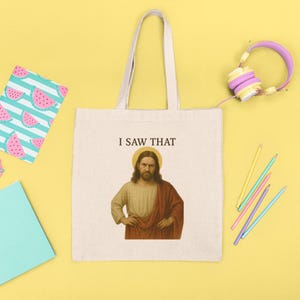 Funny Jesus Tote Bag - I Saw That Design - Eco-Friendly Cotton Canvas