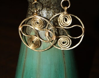 Gold Double Spiral Hoop Earrings, Everyday Chic, Brass Handmade Earrings, Gold Hoops