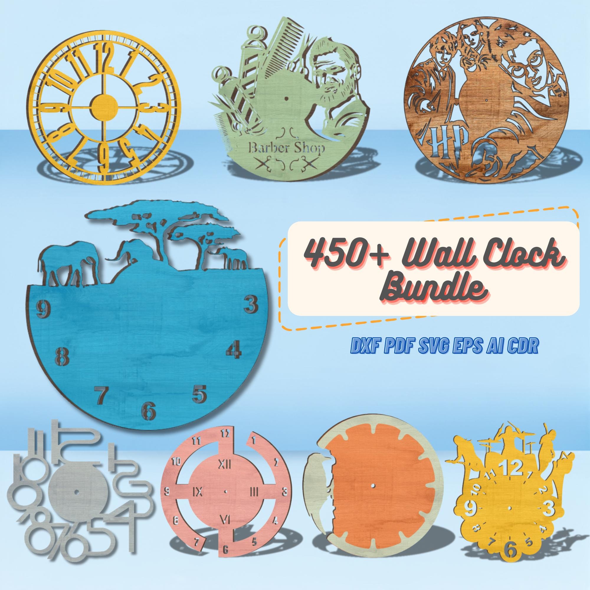 Simple Clock Dxf Files 450+ Laser Cut File Wall Clocks Bundle DXF SWG CDR for CO2 Cutting ...