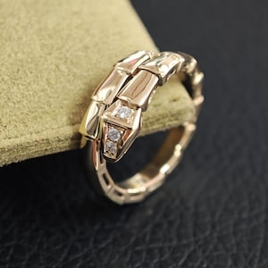 18 Karat Massivgold Serpenti Viper Ring Schlange mit VS Lab Diamant Stein, Au750 Gold Geschenkring, Ein-Spiral Gepflasterter Kopf und Schwanz Valentinstag Geschenkring