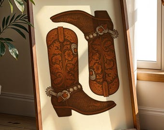 Leather Cowboy Boots Art Print – Rustic Western Decor (Digital Download)
