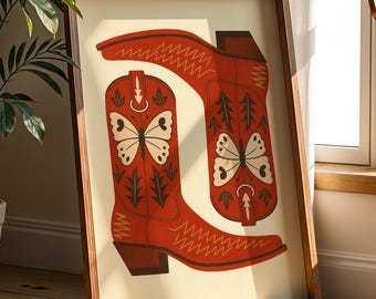 Butterfly Cowboy Boots Print – Western Folk Art (Digital Download)