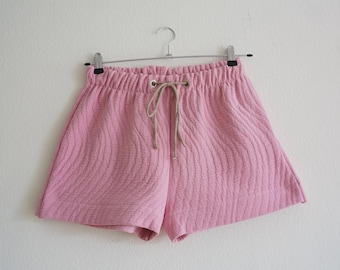 S/M - Upcycled Pink Shorts, Handmade Wide Fit Shorts, Reworked Pink wavy shorts
