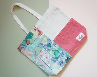Upcycled Patchwork Totebag with Pocket, Handmade Colourful Shoulderbag