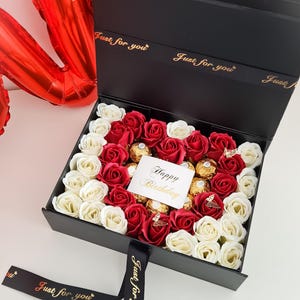 Luxury Heart Gift Box with Soap Roses & Ferrero Rocher | Birthday, Anniversary or Romantic Gift for Her | Flower chocolate bouquets box