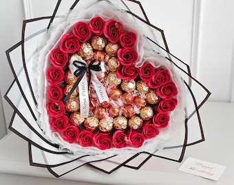 Ferrero Rocher & Lindt Chocolate Bouquet with Soap Roses