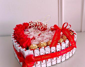 Luxury Heart Chocolate Cake: Soap Roses, Ferrero Rocher - Birthday Gift