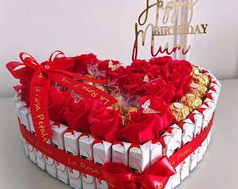 Heart Chocolate Bouquet Cake: Soap Roses & Ferrero Rocher
