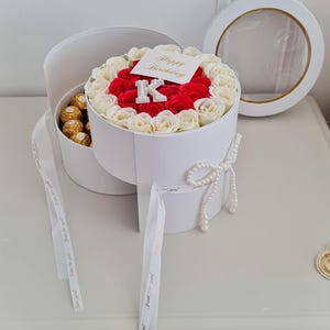 Luxury Heart Gift Box with Soap Roses & Ferrero Rocher | Birthday, Anniversary or Romantic Gift for Her | Flower chocolate bouquets box