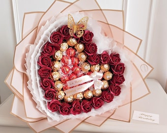 Ferrero Rocher & Lindor Chocolate Bouquet with Soap Roses