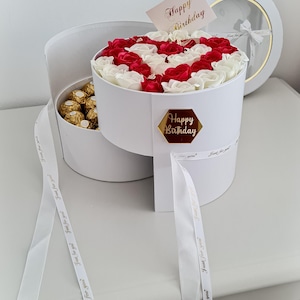 Luxury Heart Gift Box with Soap Roses & Ferrero Rocher | Birthday, Anniversary or Romantic Gift for Her | Flower chocolate bouquets box