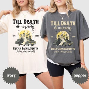 Til Death Do Us Part Bachelorette Shirt, Custom Halloween Bachelorette Party Shirt, Bride or Die Shirt, Spooky Bride Skeleton Shirt