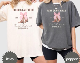 Bride’s Last Ride Shirt, Ride or Die Girls Shirt, Custom Bachelorette Shirt, Western Bachelorette Party Tee, Cowgirl Bachelorette Shirt