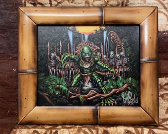 Lagoon Warrior - Giclee Print on Canvas in Custom Bamboo Frame