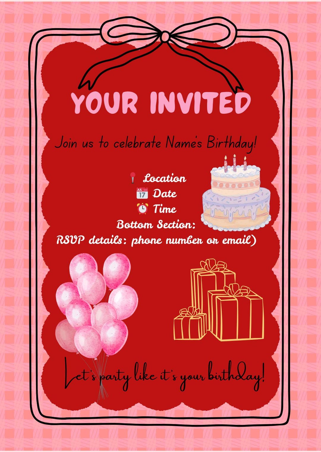 Editable Birthday Invitation Canva Template - Etsy