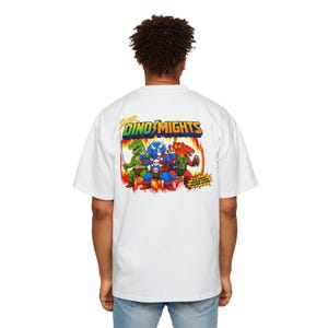Super DinoMights Tee | Retro Cartoon Parody Shirt | 80s Style Dinosaur Graphic Tee | Vintage Action Cartoon Streetwear