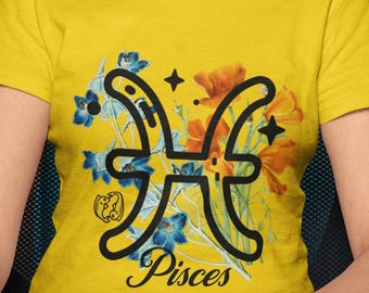 Pisces Floral Softstyle Tee, Personalized Zodiac T-shirt, Horoscope Shirt, Astrology Gift, Women's Zodiac Apparel, Birthday Gift Idea