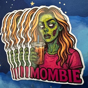 Pegatina de Mamá Zombi - Divertida calcomanía de vinilo de café para vaso, portátil y coche - Pegatina impermeable de 7,6 cm - Regalo con humor para mamá