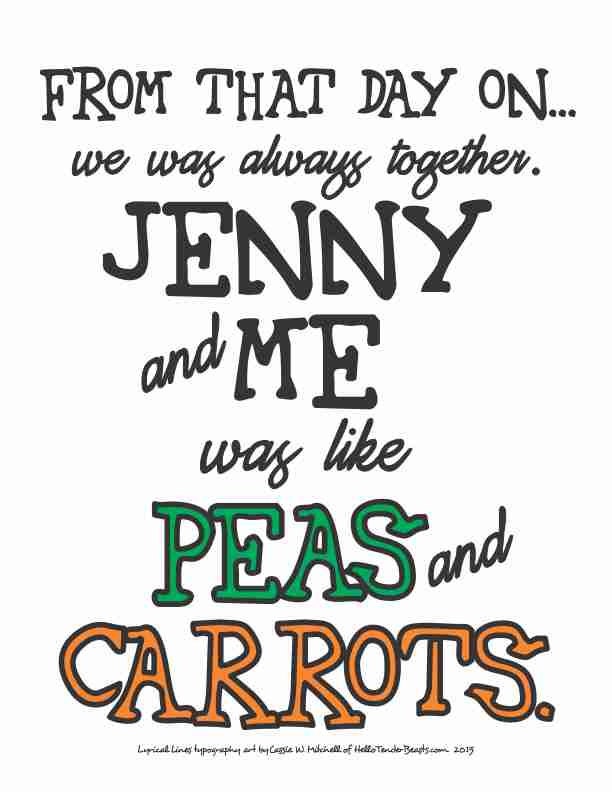 Printable Typography Art Digital Download Peas and Carrots Black, Green