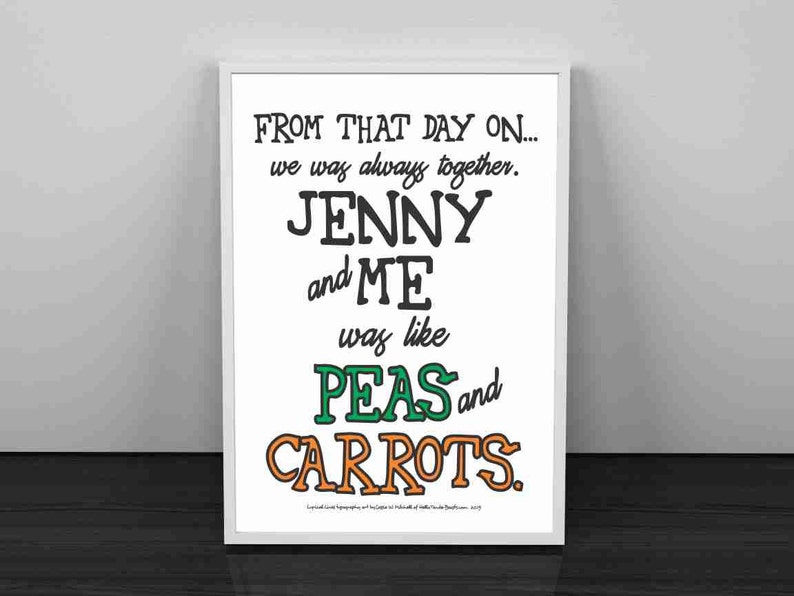 Printable Typography Art Digital Download Peas and Carrots Black, Green