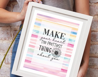 Printable Digital Download - Typography Art Print - The Prettiest Thing About You - sweet saying on spring summer watercolor stripes 4 sizes