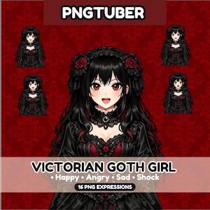 Victorian Goth Girl PNGTuber Avatar | Gothic Anime PNGTuber | Reactive PNG Avatar | Veadotube Mini Model | 16 Expressions | OBS & Discord
