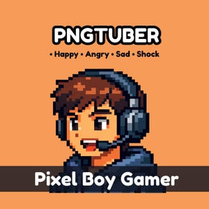 Pixel Gamer PNGTuber Avatar | Reactive PNGTuber for Veadotube Mini | VTuber PNG Model | 16 Expressions | Instant Download