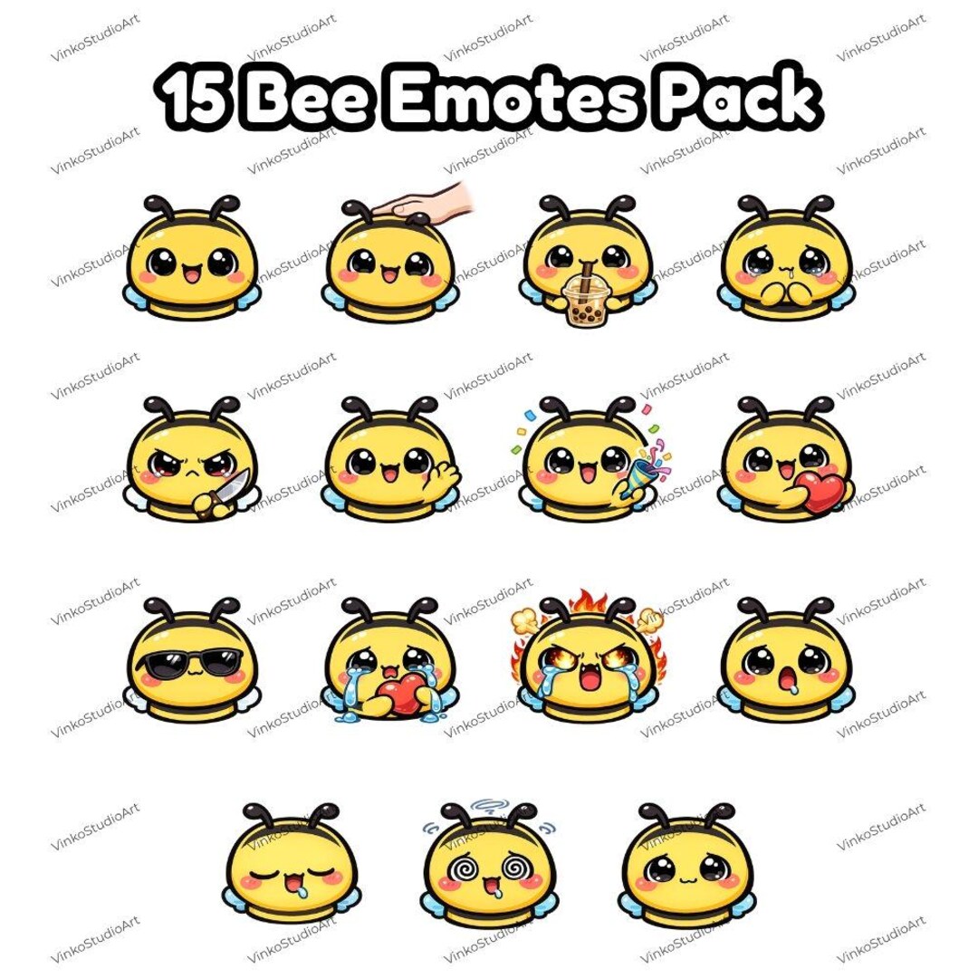 Kawaii Bee Emotes Pack PNG | Cute Twitch Bee Emoji Bundle | Pastel Bee ...