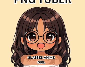 Lunettes Chibi Tube PNG Avatar | Voice Reactive Anime Girl (téléchargement numérique)