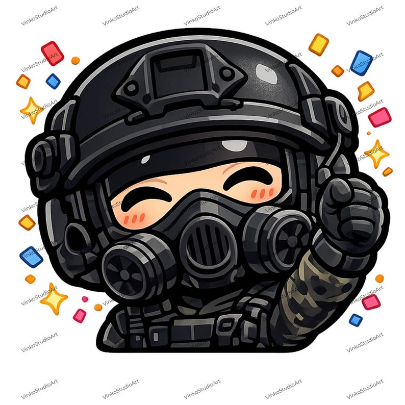 15 Cute Tactical Soldier Emotes PNG Bundle | Kawaii Military Twitch ...