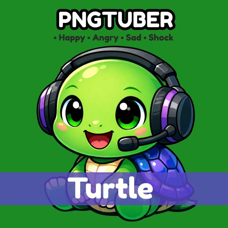 Shock Turtle Turtle Gamer Pngtuber | Reactive Pngtuber for Veadotube Mini | Vtuber ...