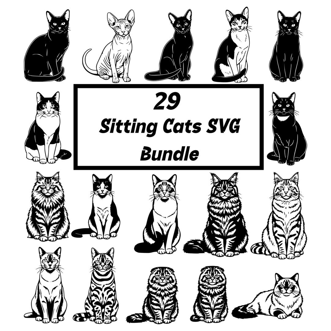 Sitting Cats SVG Bundle | 29 Cat Breed Silhouettes, Cat …