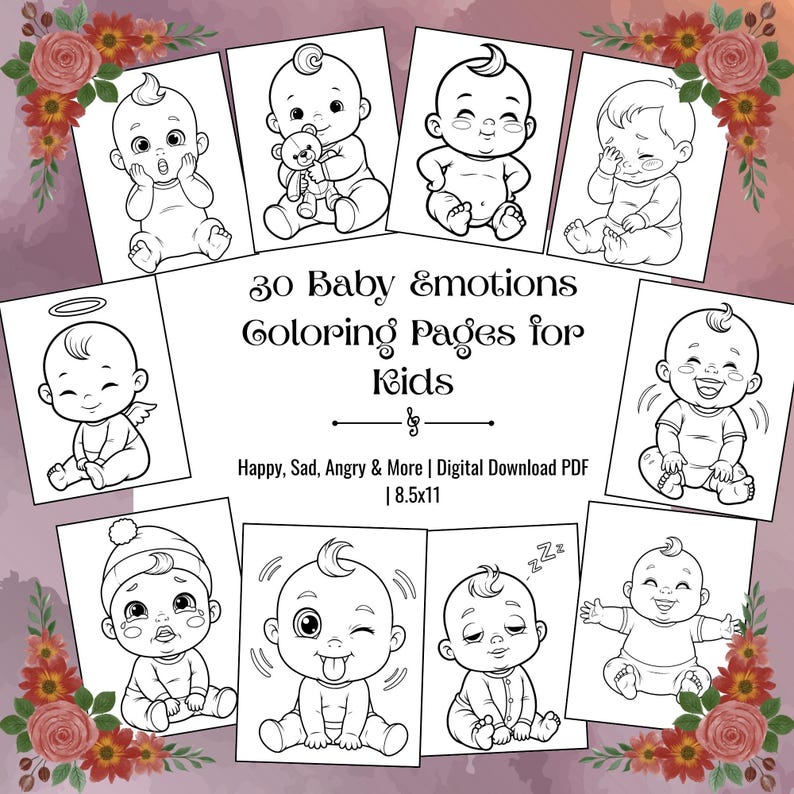 Baby Emotions Coloring Book: 30 Printable Feelings Pages (digital ...